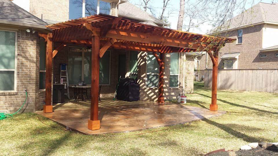 Custom wooden pergola over patio
